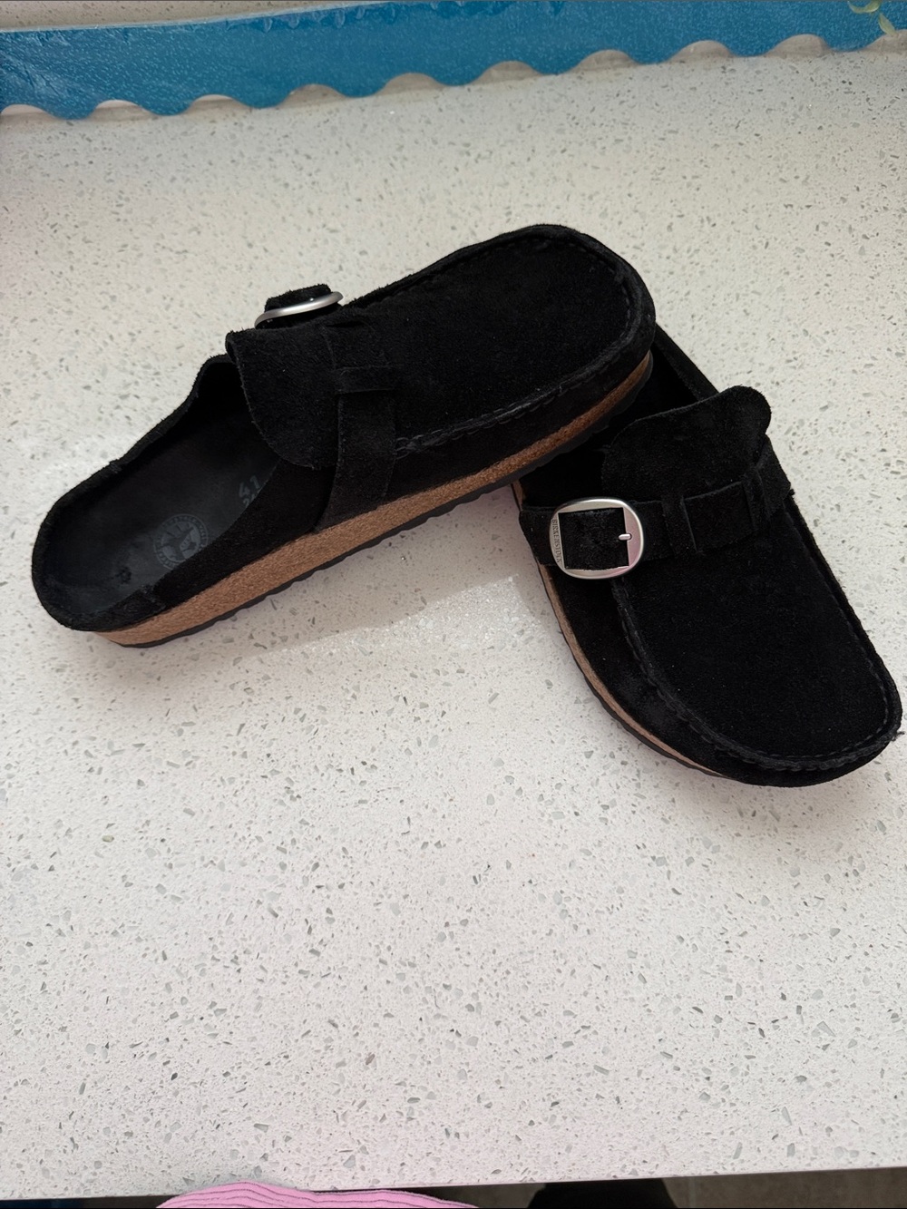 Birkenstock Black Suede Slip-On Loafers with Silver Buckle - Picture 7 of 10